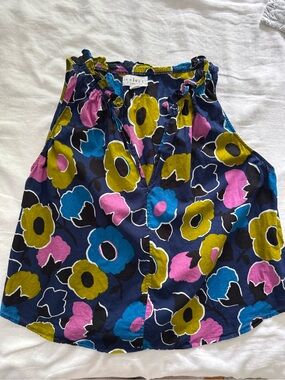 Velvet Navy Floral Halter Top with Blue, Lavender & Chartreuse Flowers